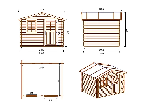 Casetta da giardino in legno - 7.50m2 - 3.00x2.50m - 28mm - colore: naturale - DOM469 - ALTANKA