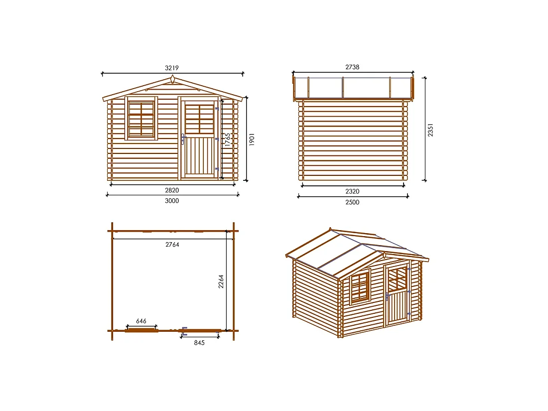 Casetta da giardino in legno - 7.5m2 - 3x2.5m - 28mm - colore: naturale - DOM469 - ALTANKA
