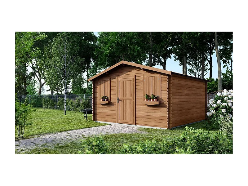 Abri de jardin en bois - 16m2 - 4x4m - Traité - Ep. 28mm - Couleur: marron - DOM144 - ALTANKA