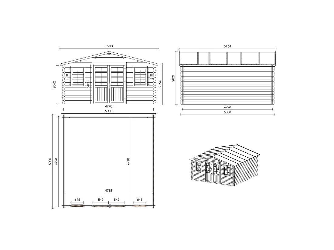 Abri de jardin en bois - 25m2 - 5x5m - Ep. 40mm - Couleur: naturel - DOM612 - ALTANKA