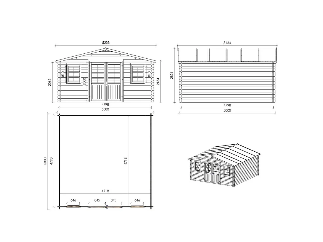 Casetta da giardino in legno - 25m2 - 5x5m - 40mm - colore: naturale - DOM612 - ALTANKA
