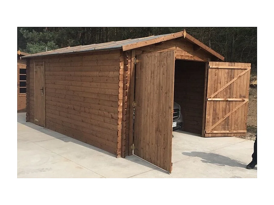Garage en bois - 21m2 - 3.5x6m - imprégné - Ep. 28mm - couleur: marron - GAR20 - ALTANKA
