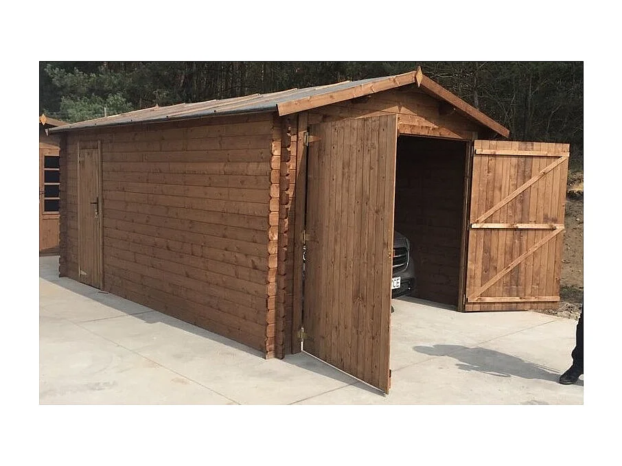 Garage en bois - 21m2 - 3.5x6m - imprégné - Ep. 28mm - couleur: marron - GAR20 - ALTANKA