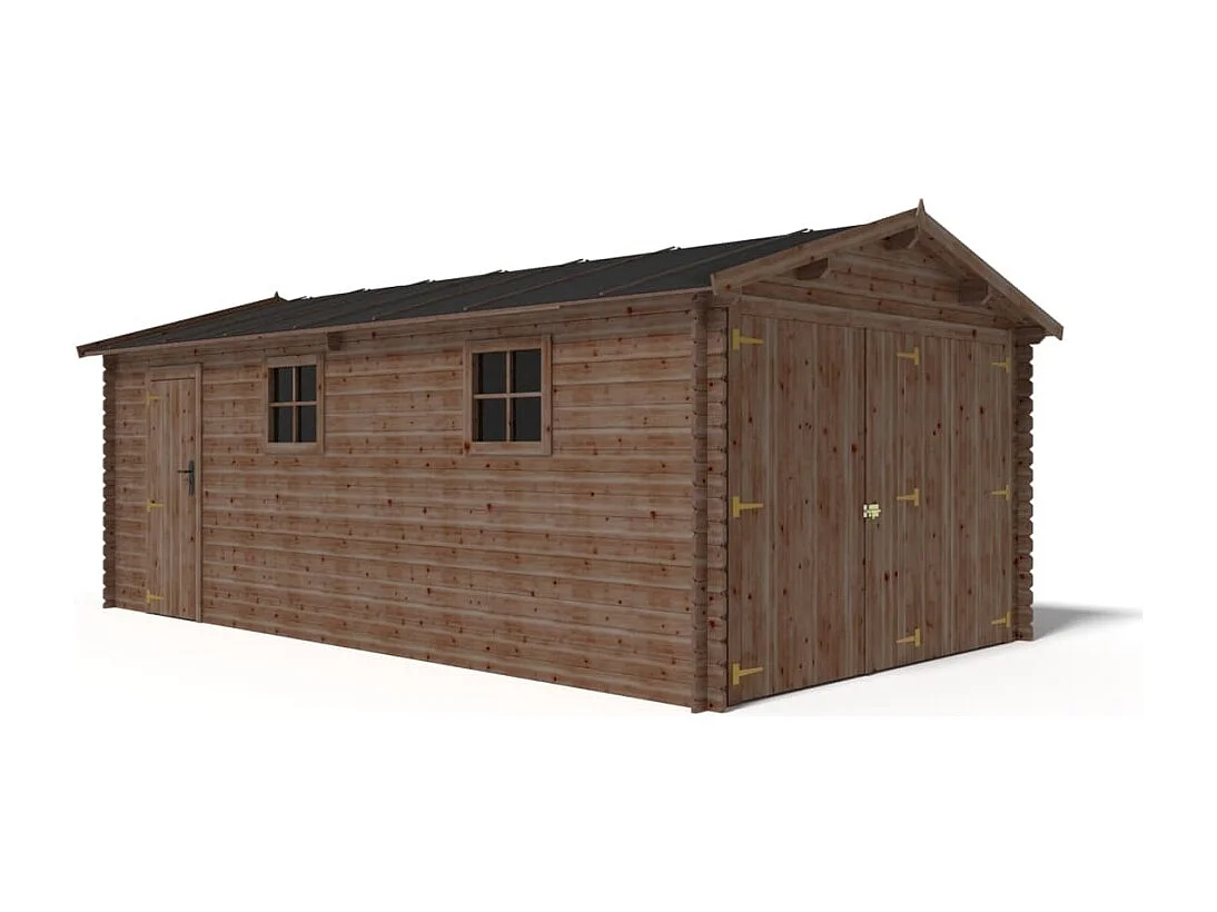 Garage en bois - 21m2 - 3.5x6m - imprégné - Ep. 28mm - couleur: marron - GAR20 - ALTANKA