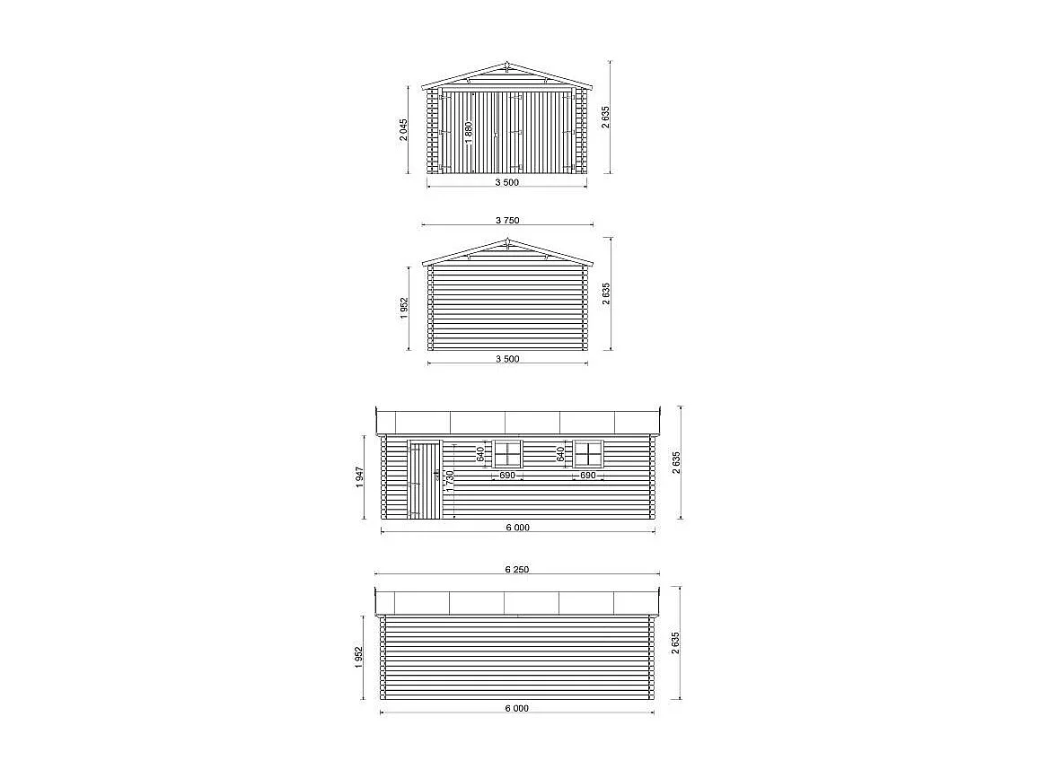 Garage en bois - 21m2 - 3.5x6m - imprégné - Ep. 28mm - couleur: marron - GAR20 - ALTANKA