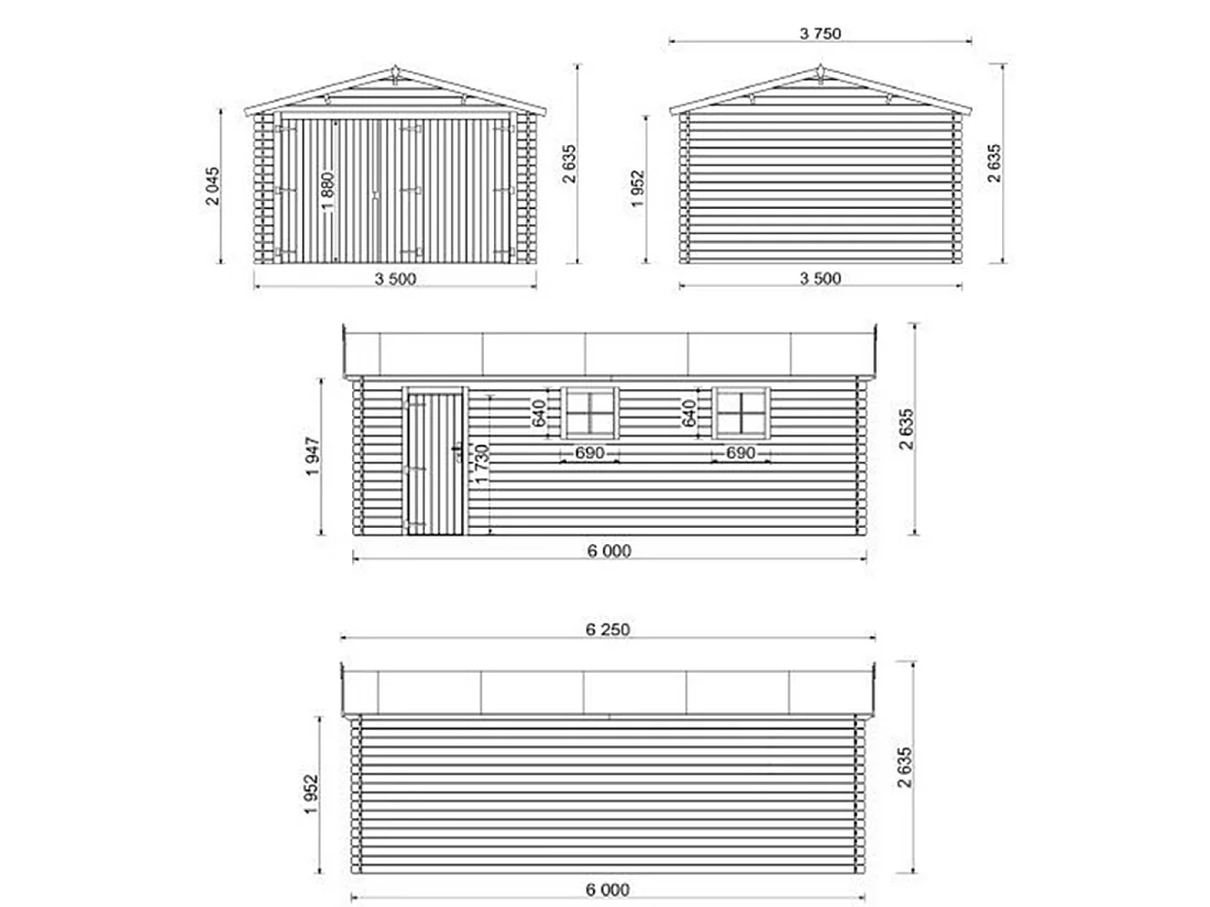 Garage en bois - 21m2 - 3.5x6m - imprégné - Ep. 28mm - couleur: marron - GAR20 - ALTANKA