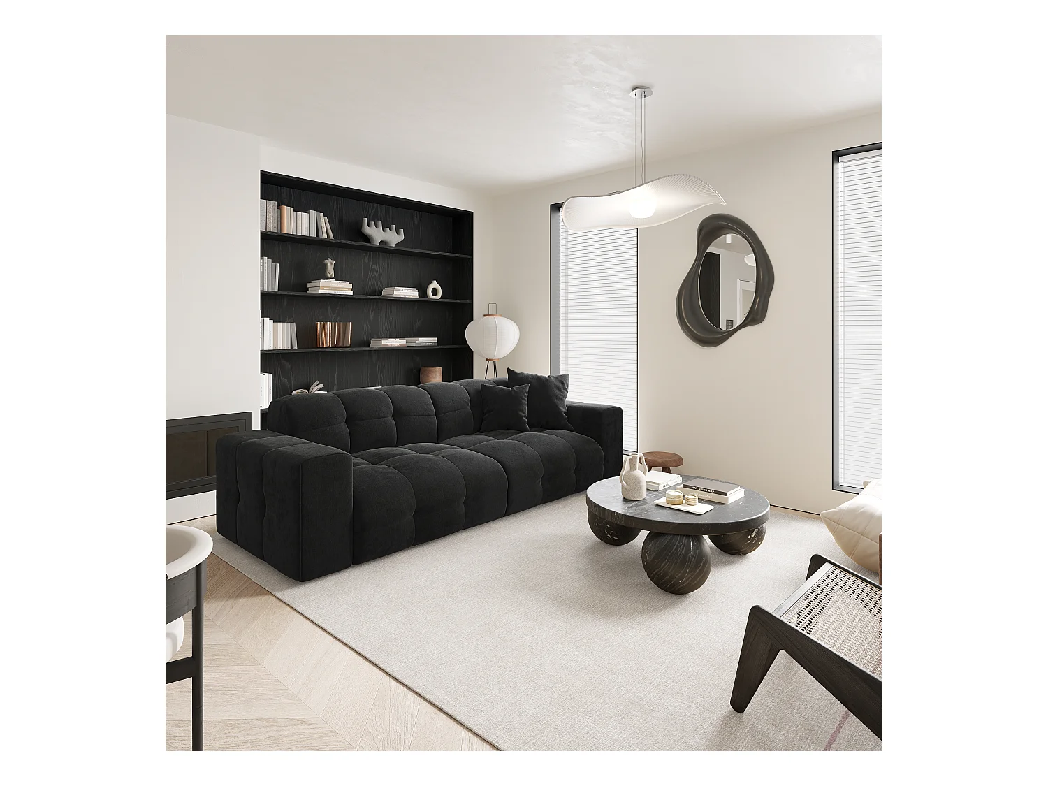 Canapé 4 places velours anthracite foncé 230cm MAEL