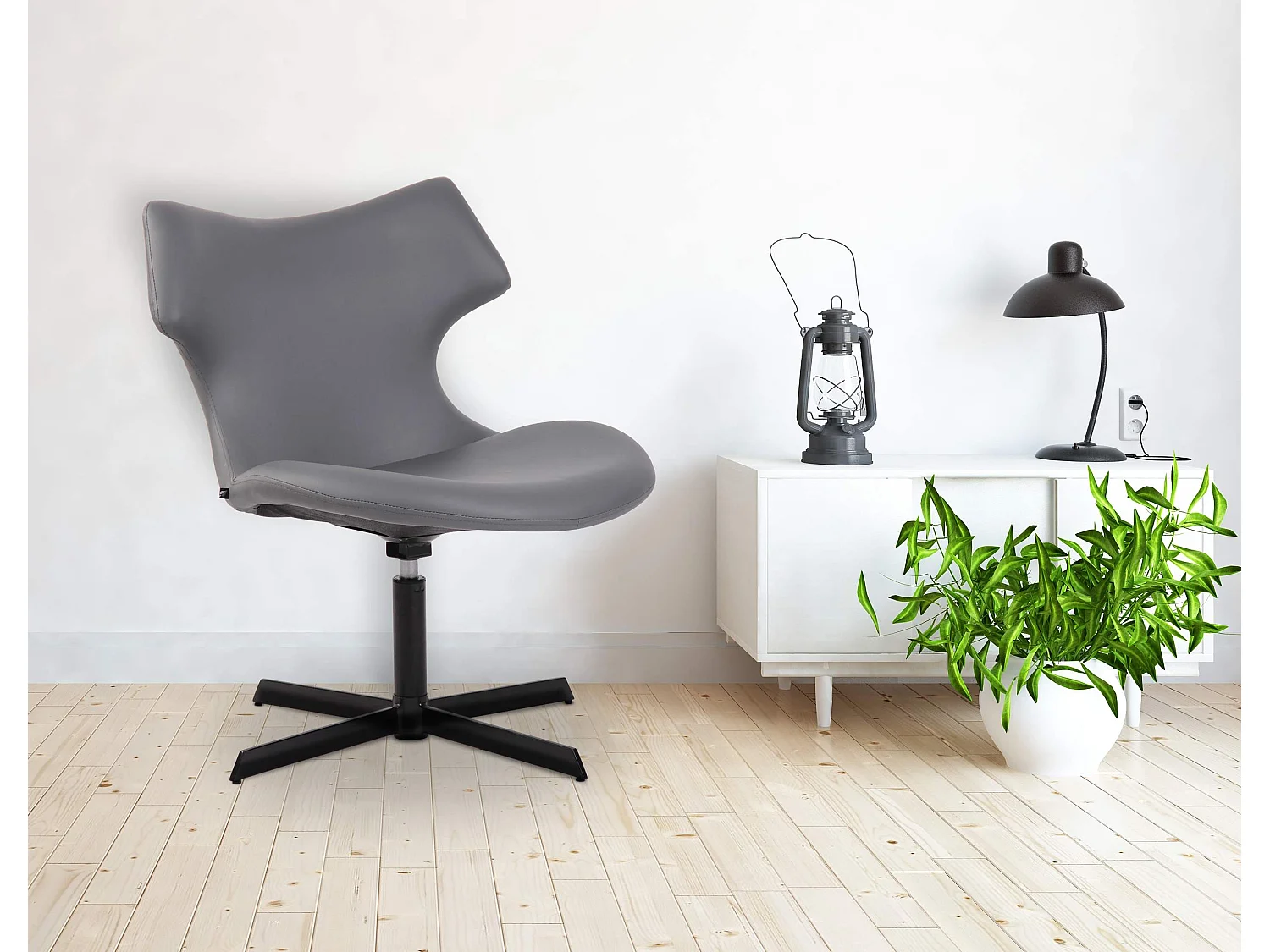 Chaise gondole - Similicuir & Métal noir mat - Gris - Welland