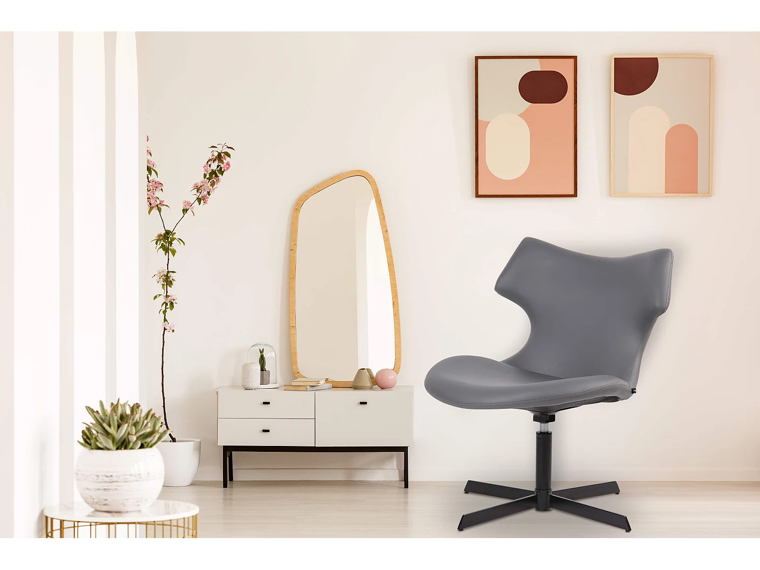 Chaise gondole - Similicuir & Métal noir mat - Gris - Welland