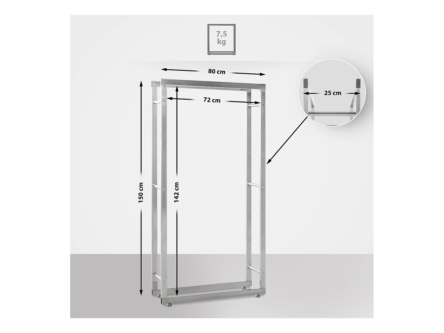Porta legna - Acciaio inox - 25x80x150 cm - acciaio - Keri V2