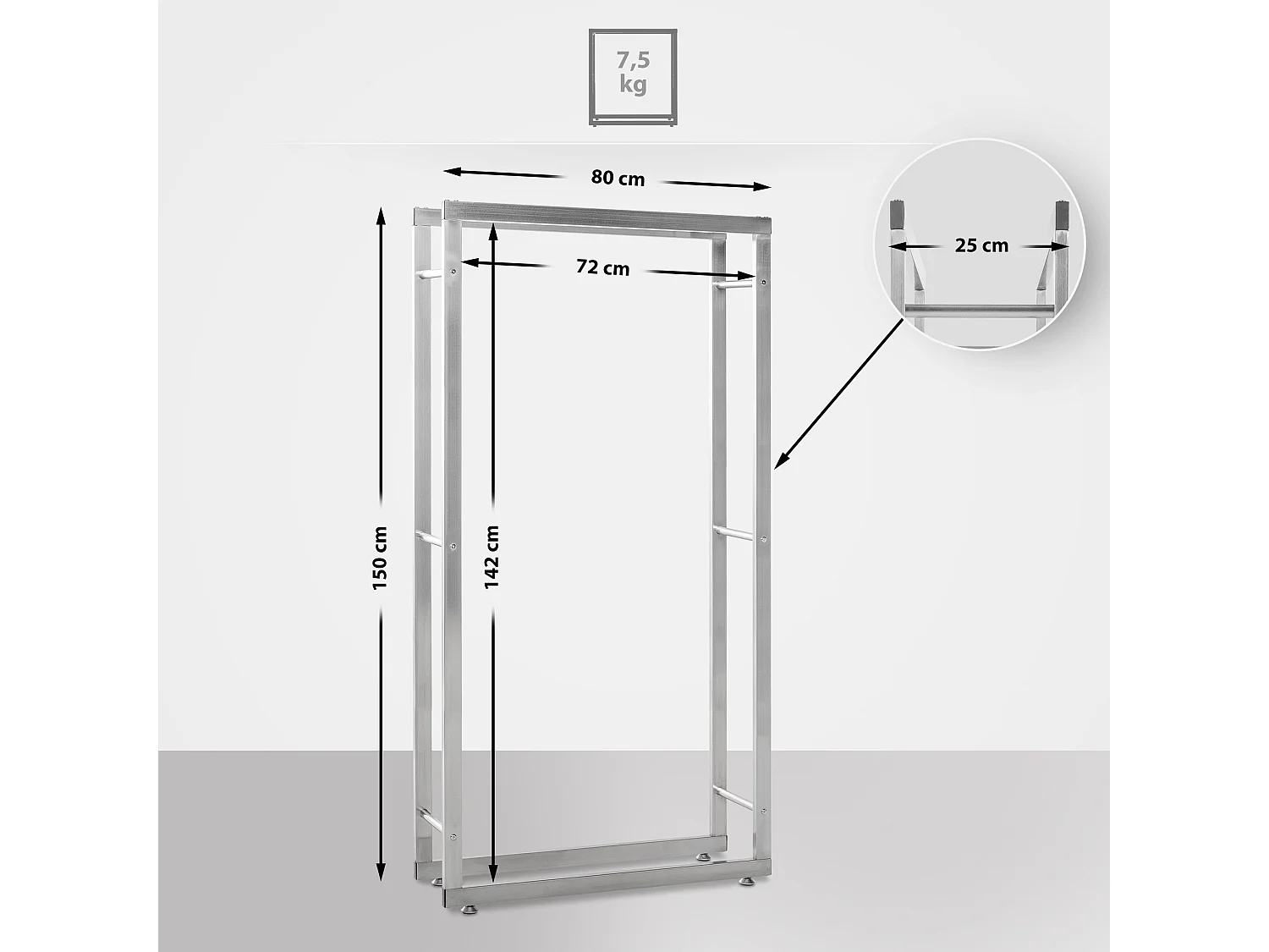 Etagère bois de cheminée - Acier inoxydable - 25x80x150 cm - Acier inoxydable - Keri V2