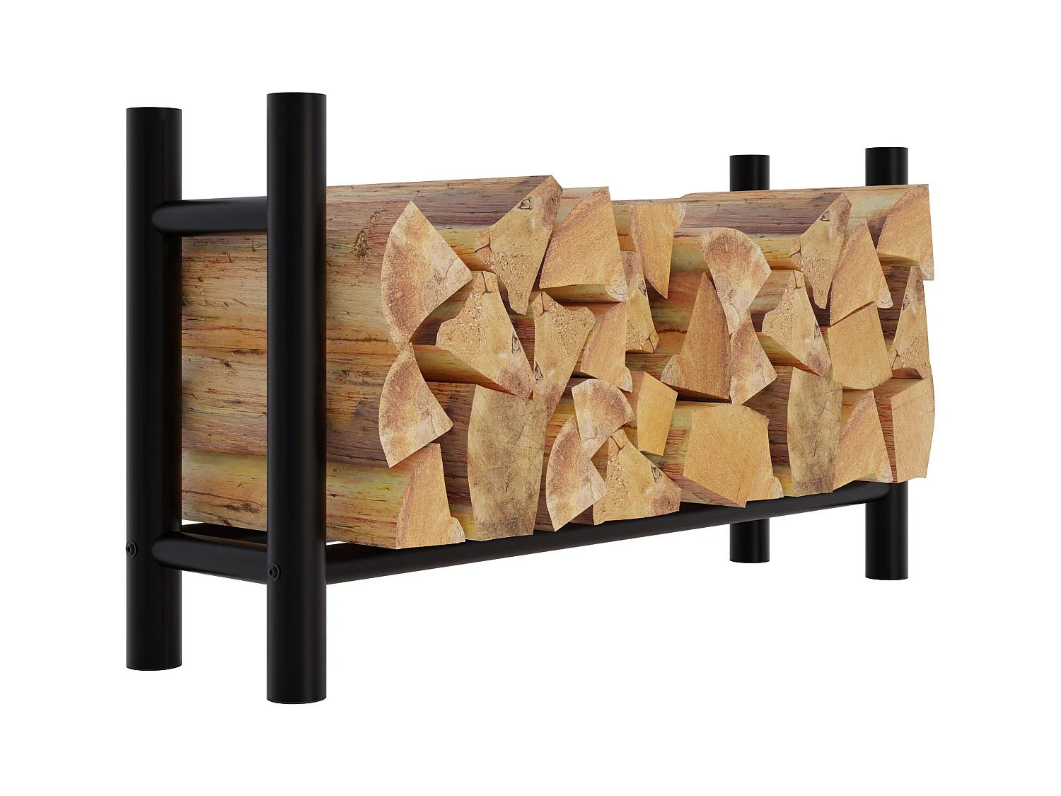 Etagère bois de cheminée - Métal - 30x100x60 cm - Noir - Medya