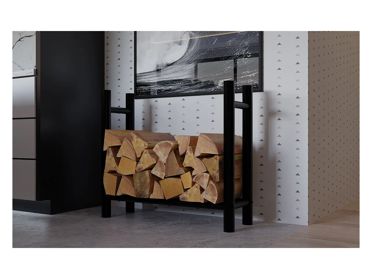 Etagère bois de cheminée - Métal - 30x80x80 cm - Noir - Medya