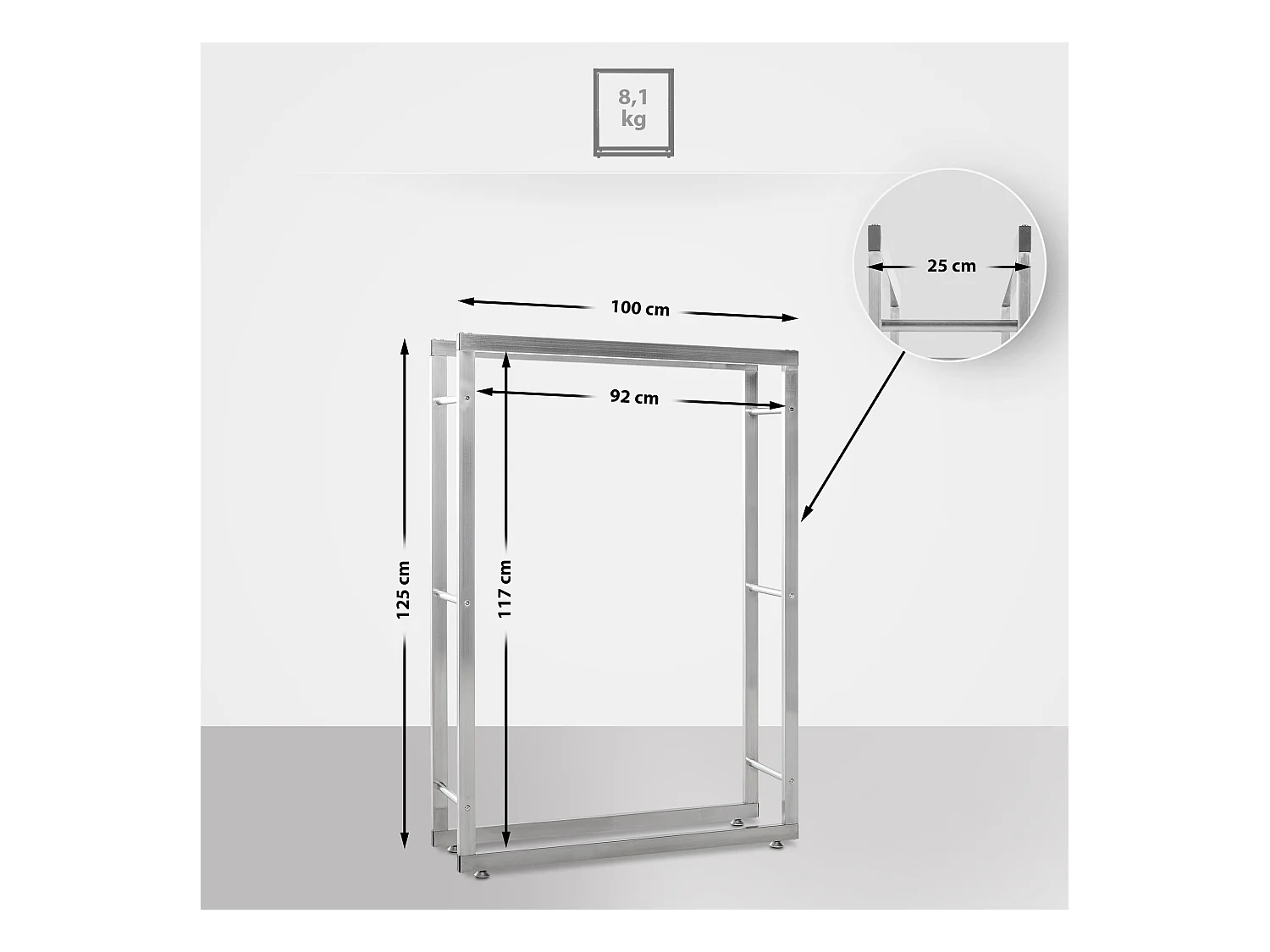 Porta legna - Acciaio inox - 125 x 25 x 100cm - acciaio - Keri V2