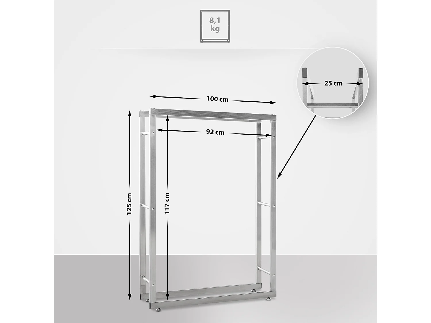 Porta legna - Acciaio inox - 125 x 25 x 100cm - acciaio - Keri V2