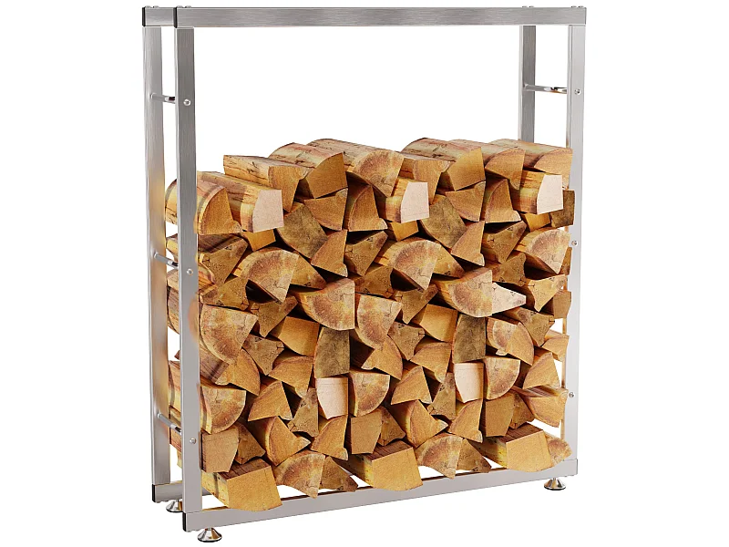 Etagère bois de cheminée - Acier inoxydable - 125 x 25 x 100cm - Acier inoxydable - Keri V2