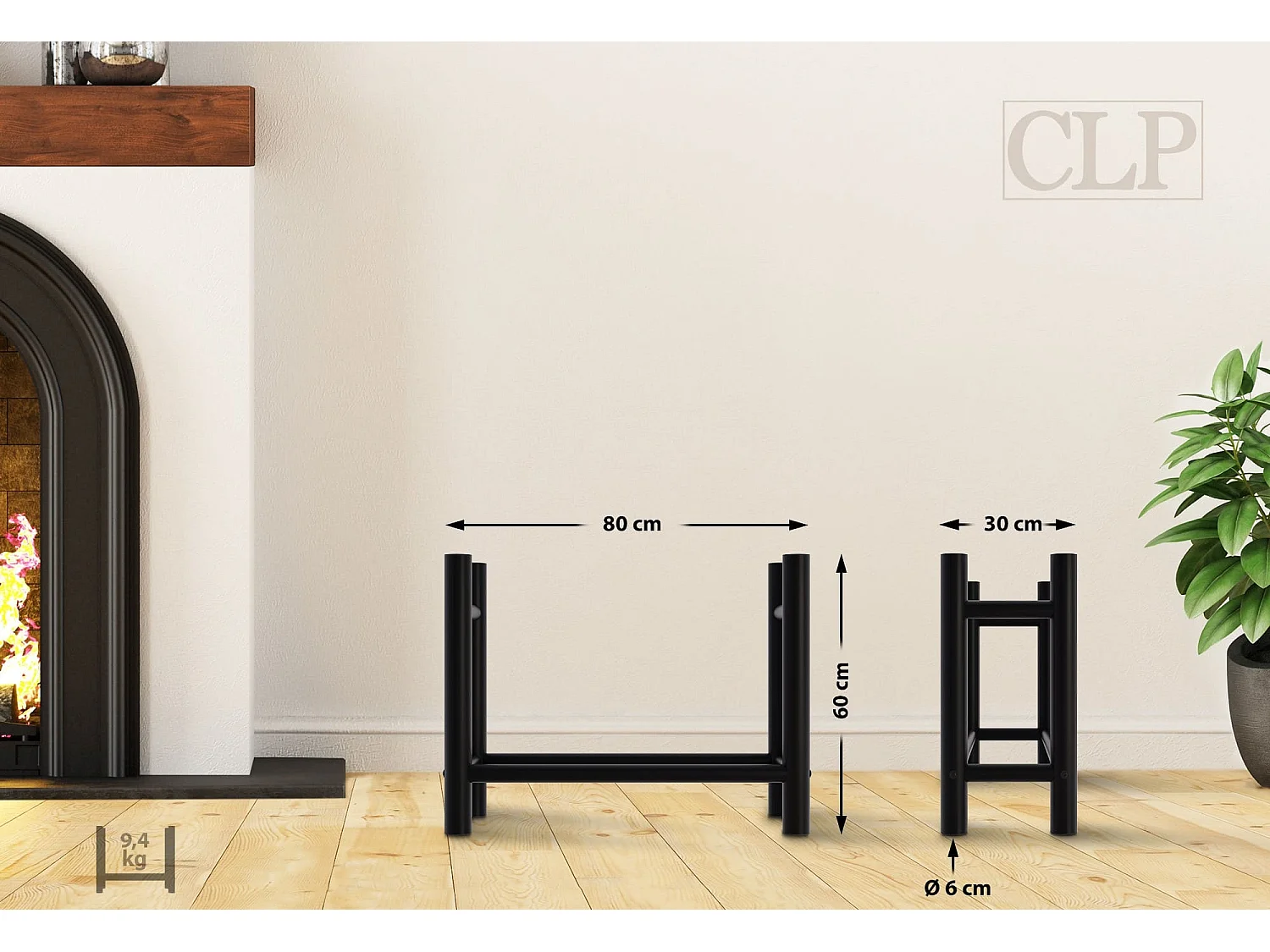 Brandhoutrek  - Metalen - 30x80x60 cm - zwart - Medya