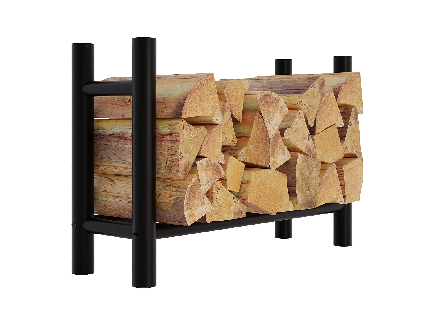 Etagère bois de cheminée - Métal - 30x80x60 cm - Noir - Medya