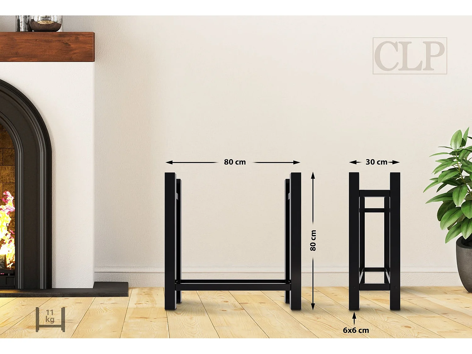 Brandhoutrek  - Metalen - 30x80x80 cm - zwart - Medya