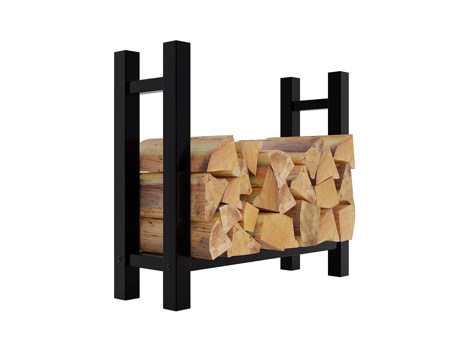 Etagère bois de cheminée - Métal - 30x80x80 cm - Noir - Medya