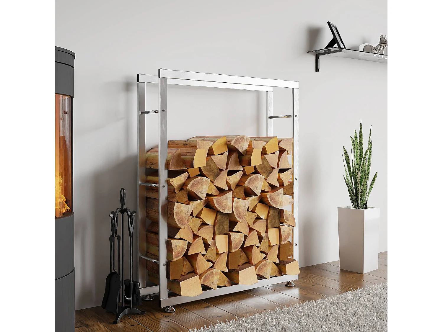 Kaminholzregal - Edelstahl - 125 x 25 x 80cm - edelstahl - Keri V2