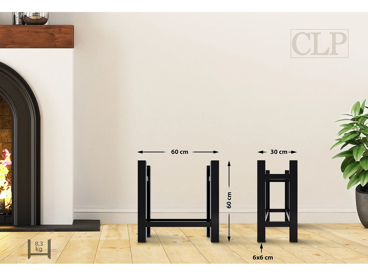 Kaminholzregal - Metall - 30x60x60 cm - schwarz - Medya