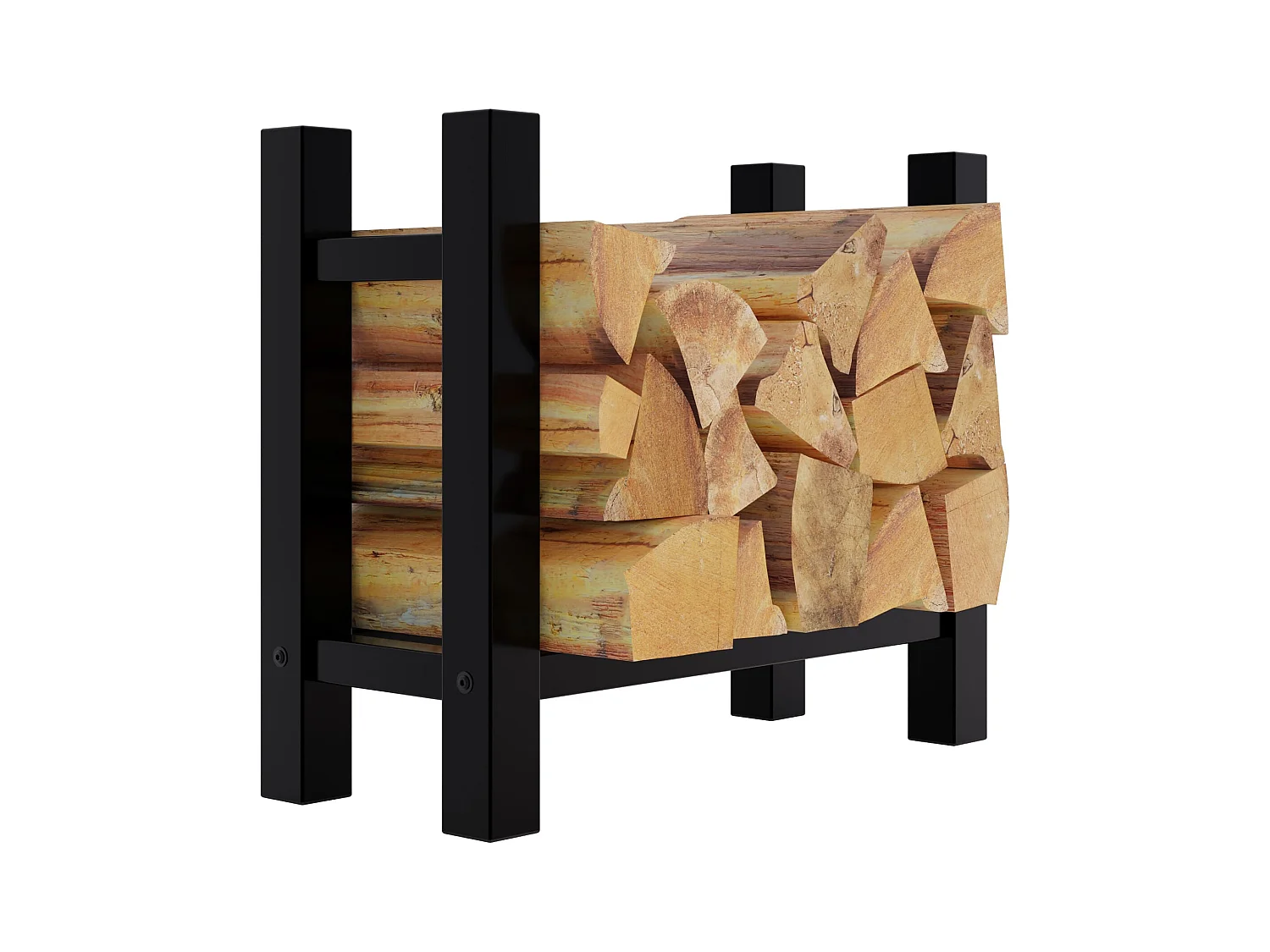 Etagère bois de cheminée - Métal - 30x60x60 cm - Noir - Medya