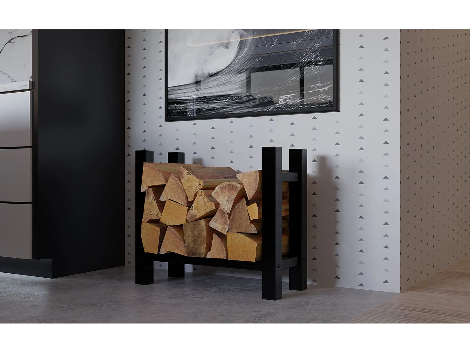 Etagère bois de cheminée - Métal - 30x60x60 cm - Noir - Medya