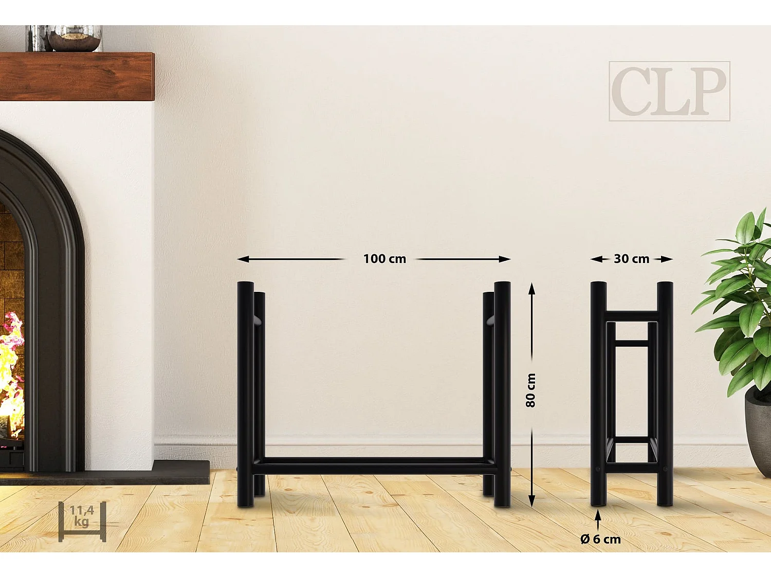 Kaminholzregal - Metall - 30x100x80 cm - schwarz - Medya