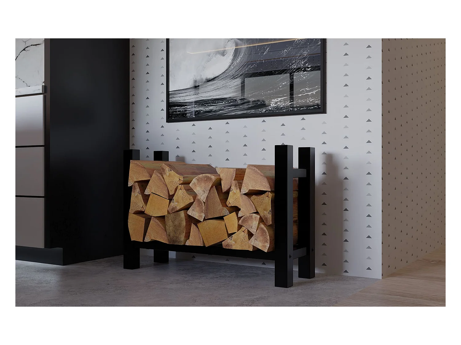 Kaminholzregal - Metall - 30x80x60 cm - schwarz - Medya