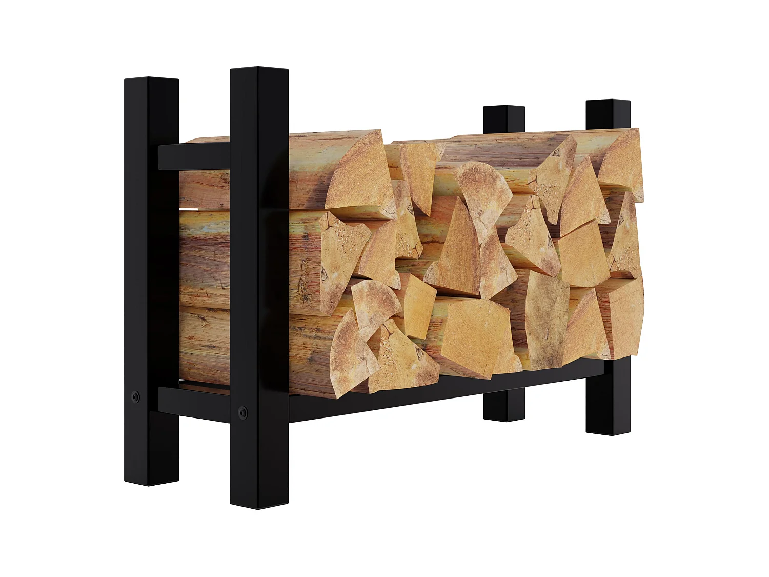 Etagère bois de cheminée - Métal - 30x80x60 cm - Noir - Medya