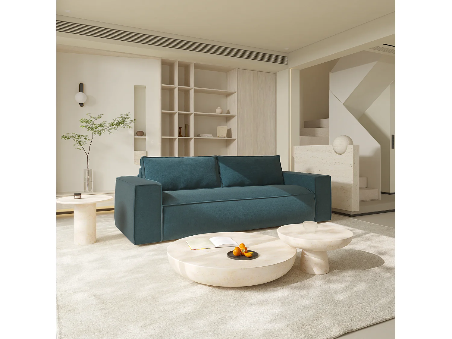 Canapé convertible express dunlopillo velours à motifs bleu 160cm