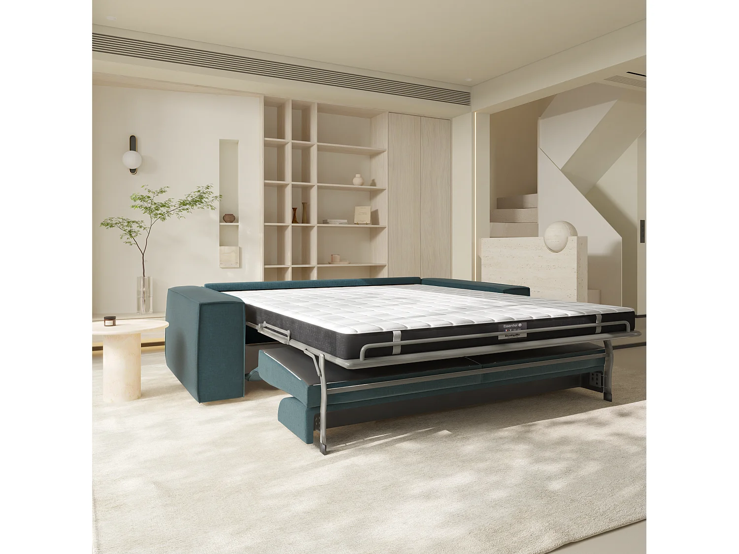 Canapé convertible express dunlopillo velours à motifs bleu 160cm