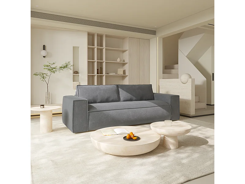 Canapé convertible express dunlopillo velours à motifs gris 140cm JOAN