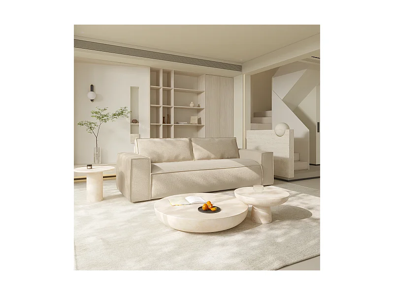 Canapé convertible express dunlopillo velours à motifs crème 160cm JOAN