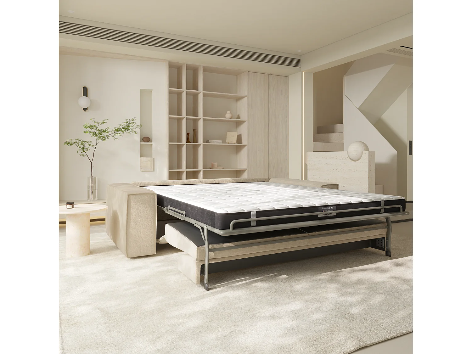 Canapé convertible express dunlopillo velours à motifs crème 160cm JOAN