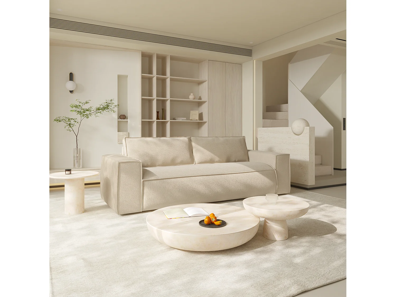 Canapé convertible express dunlopillo velours à motifs crème 160cm JOAN