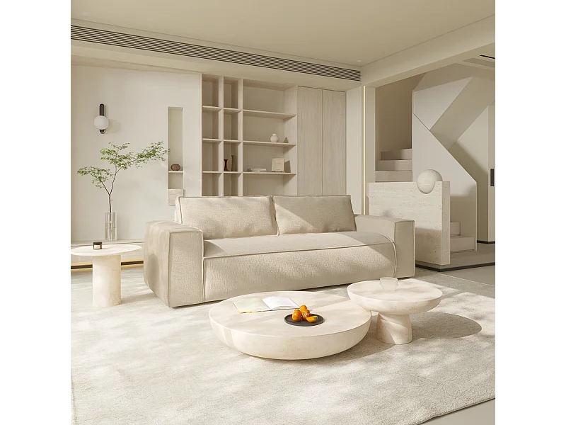 Canapé convertible express dunlopillo velours à motifs crème 160cm JOAN