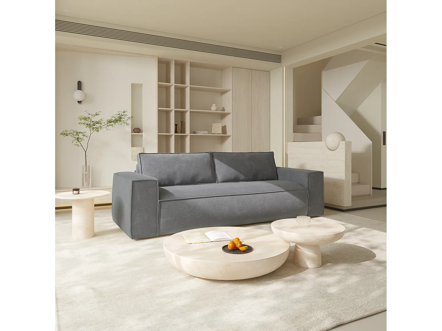 Canapé convertible express dunlopillo velours à motifs gris 160cm JOAN