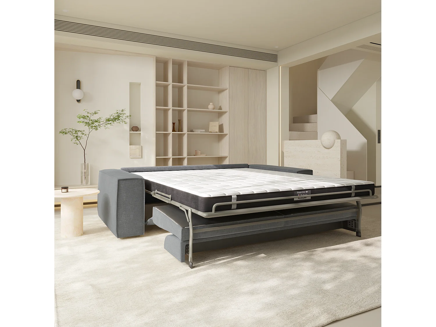 Canapé convertible express dunlopillo velours à motifs gris 160cm JOAN