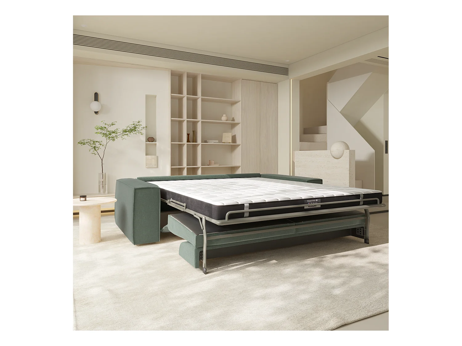 Canapé convertible express dunlopillo velours à motifs vert 160cm