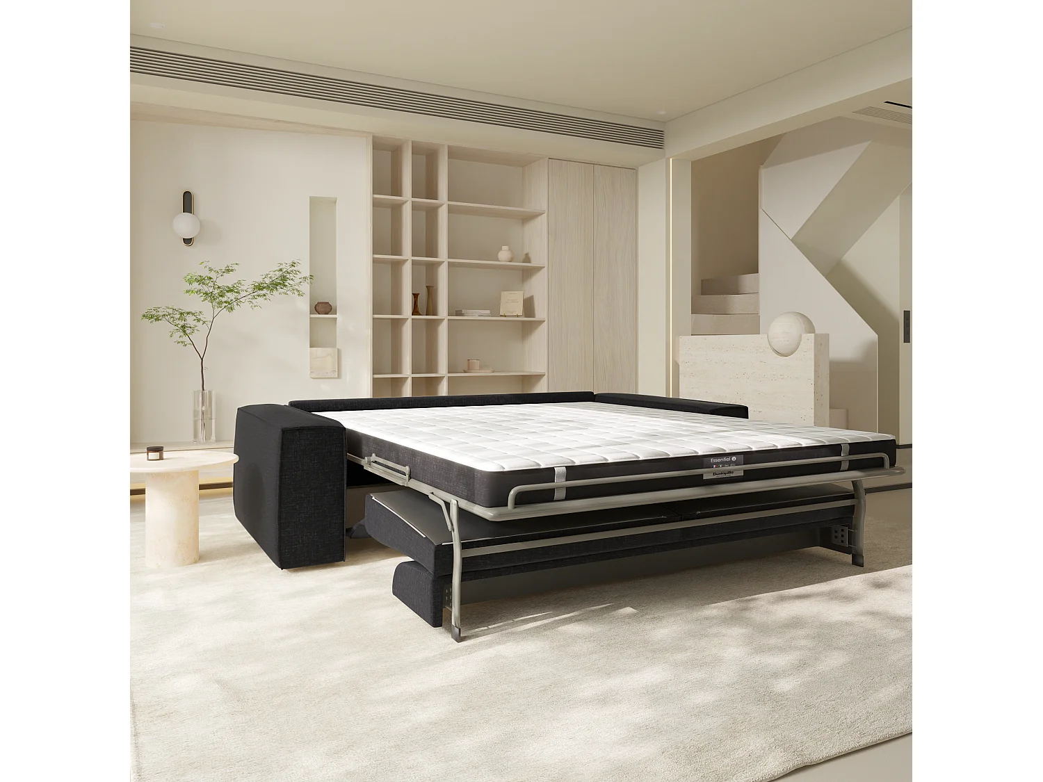 Canapé convertible express matelas velours à motifs anthracite 160cm JOAN