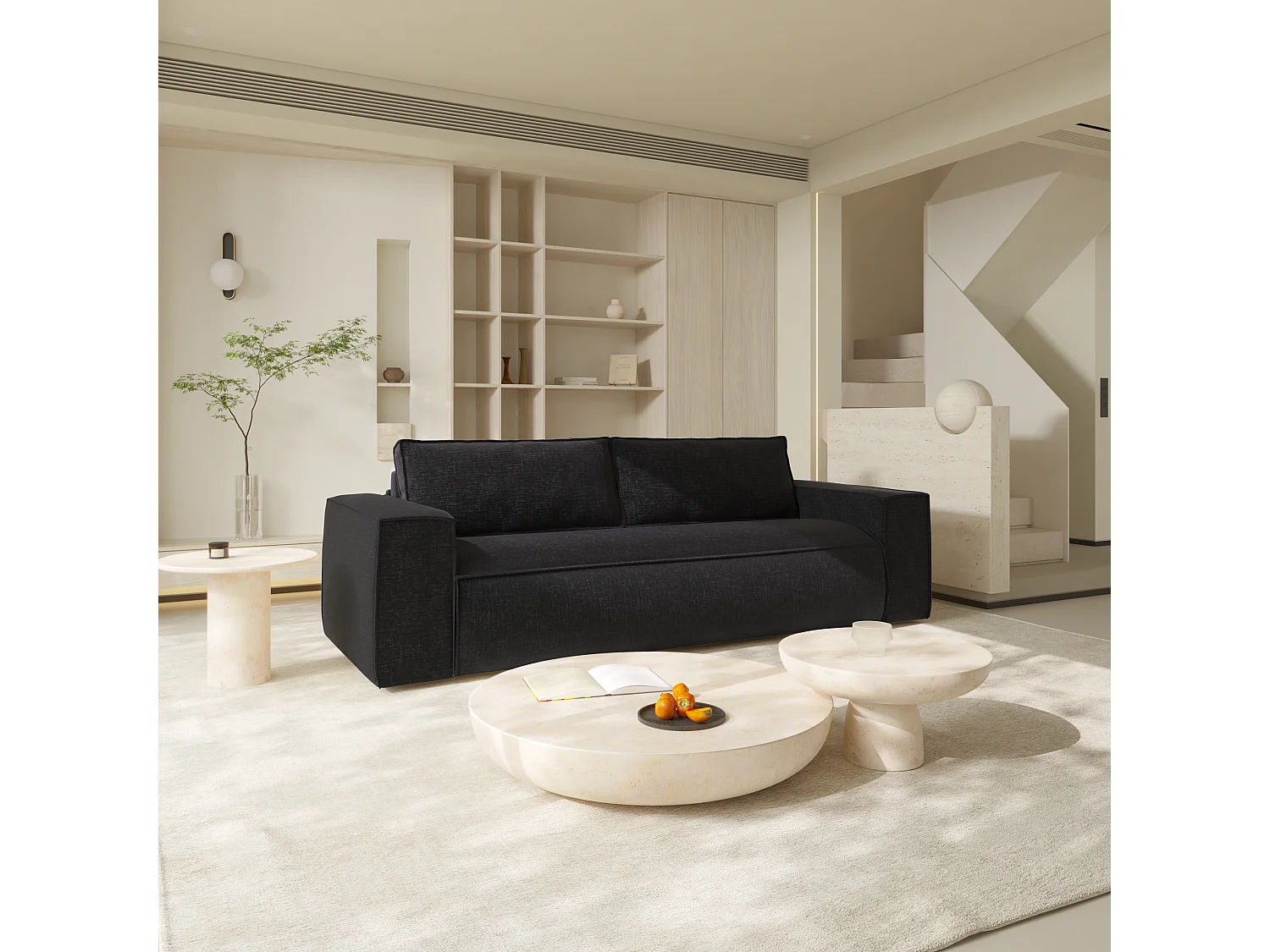 Canapé convertible express matelas velours à motifs anthracite 140cm JOAN