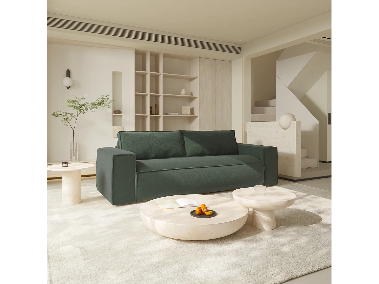 Canapé convertible express dunlopillo velours à motifs vert 140cm