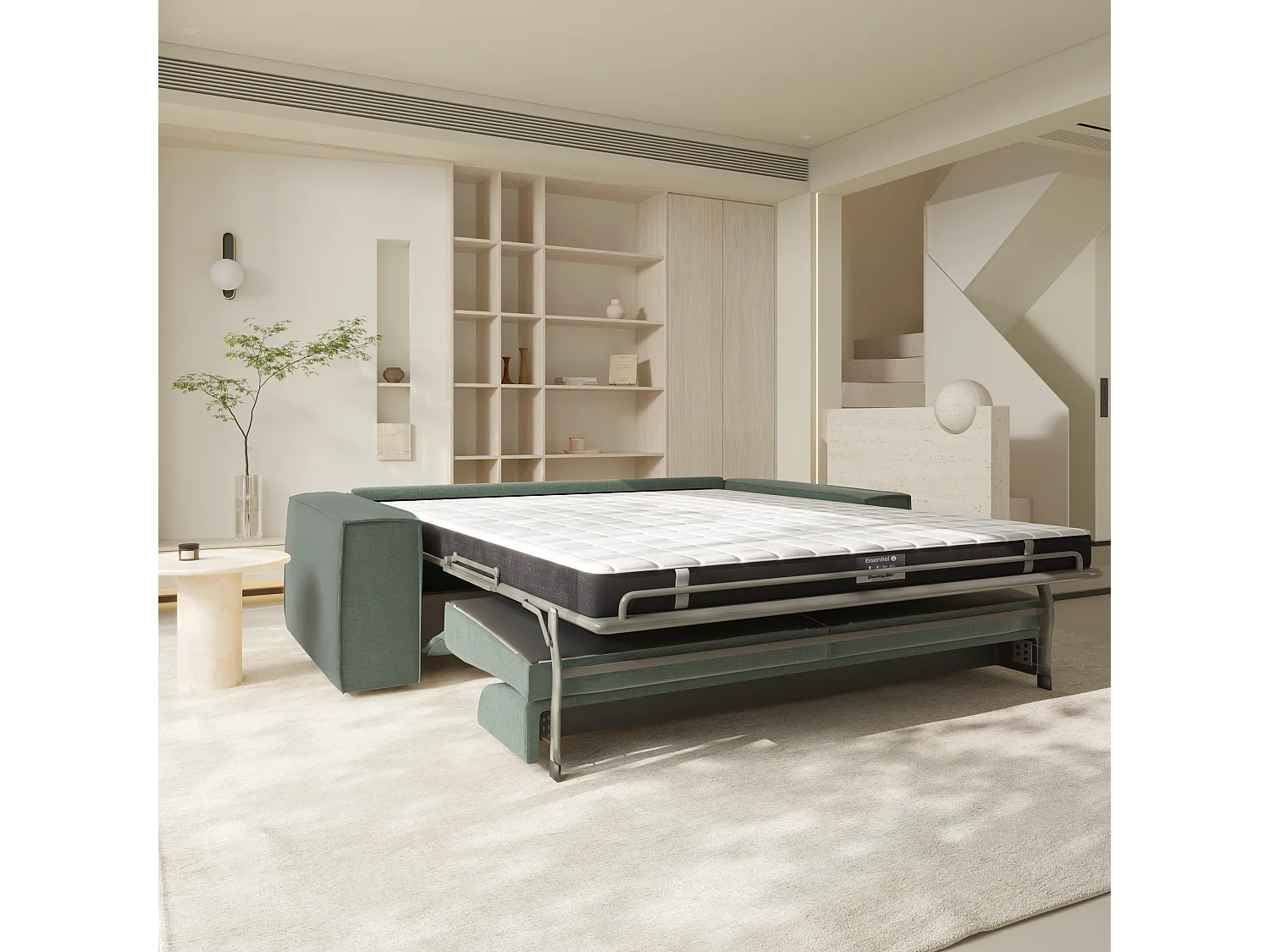 Canapé convertible express dunlopillo velours à motifs vert 140cm JOAN