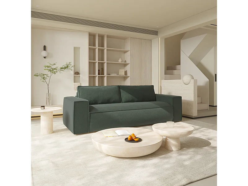 Canapé convertible express dunlopillo velours à motifs vert 140cm JOAN