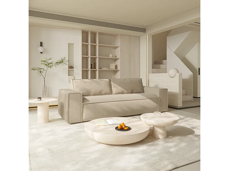 Canapé convertible express dunlopillo velours à motifs beige 160cm JOAN