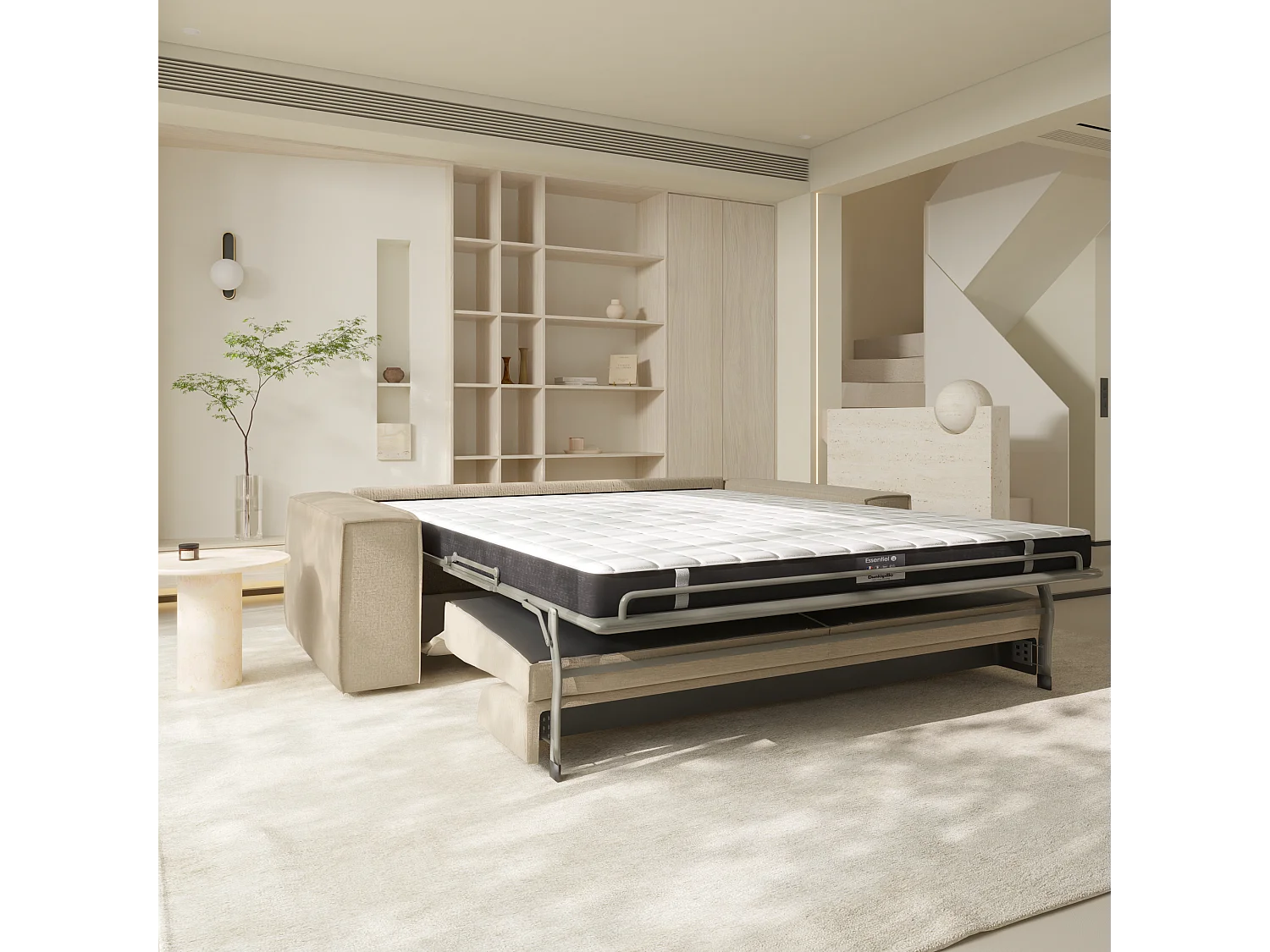 Canapé convertible express dunlopillo velours à motifs beige 160cm JOAN