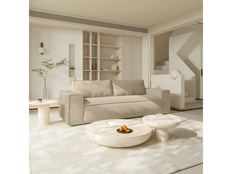 Canapé convertible express dunlopillo velours à motifs beige 160cm JOAN