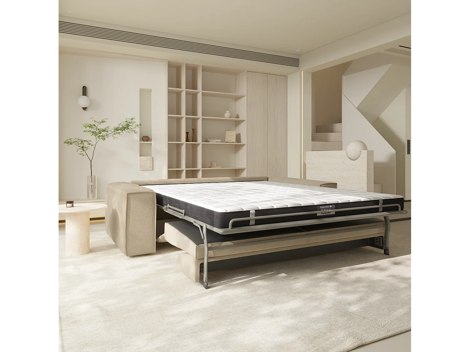 Canapé convertible express dunlopillo velours à motifs beige 140cm JOAN